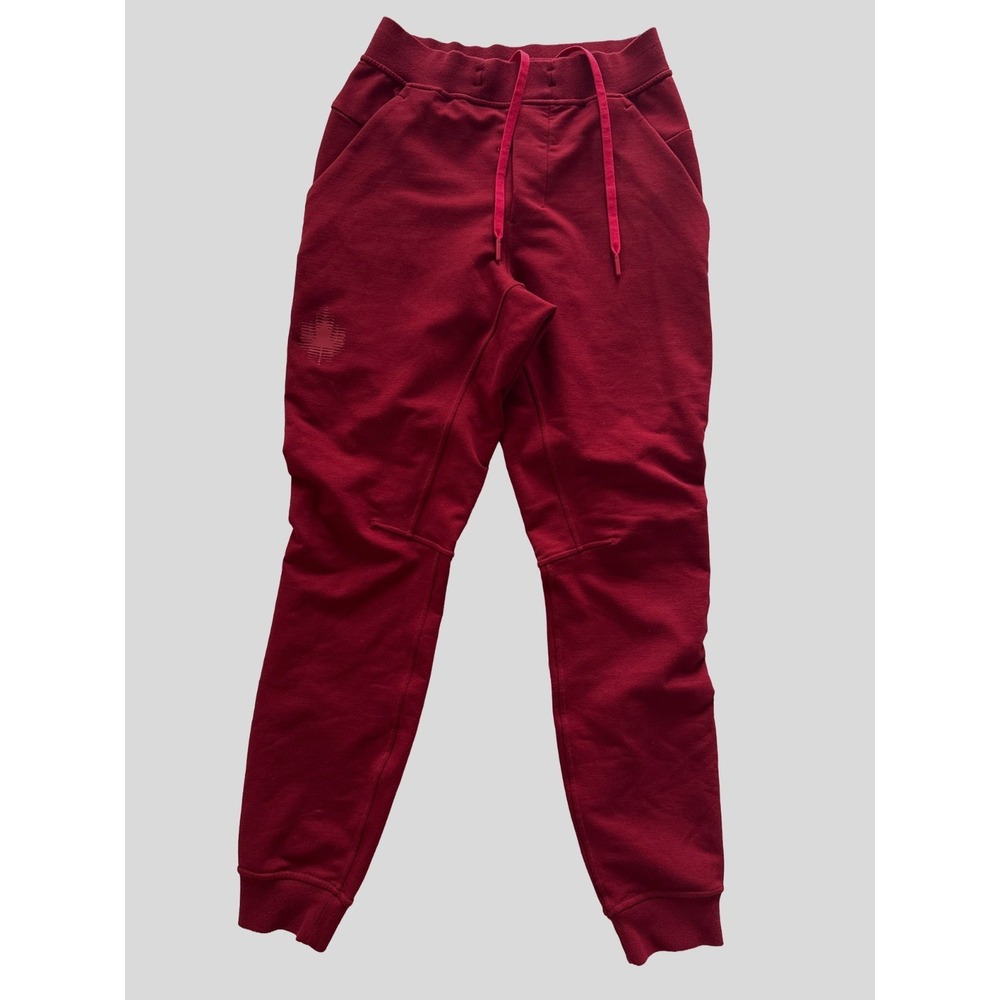 Lululemon Engineered Jogger Small‎ Red Wine Maple Leaf Logo Athletic Sweatpants